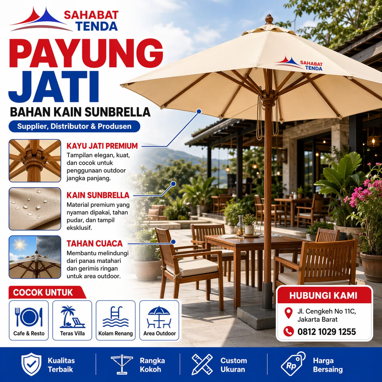 Distributor Supplier Produsen Payung Jati Kain Sunbrella